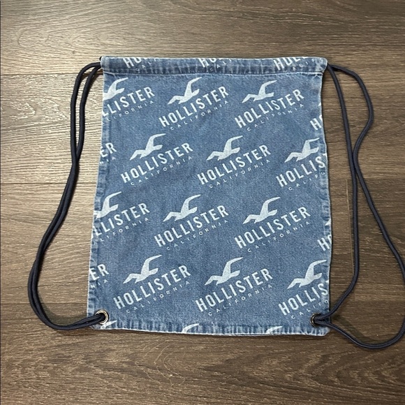 Hollister Handbags - Hollister Denim Blue Logo Drawstring Bag